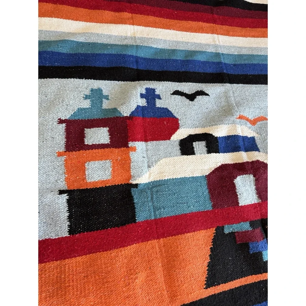 Vintage? Mexico Aztec Blanket Wall Hanging Wool? Cotton?